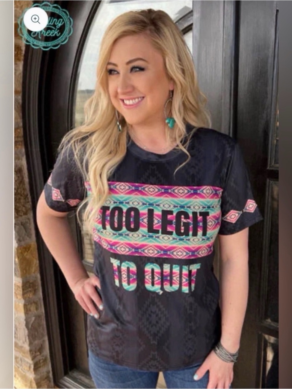 Sterling Kreek Too Legit to Quit Black Graphic Tee with Aztec Stripe